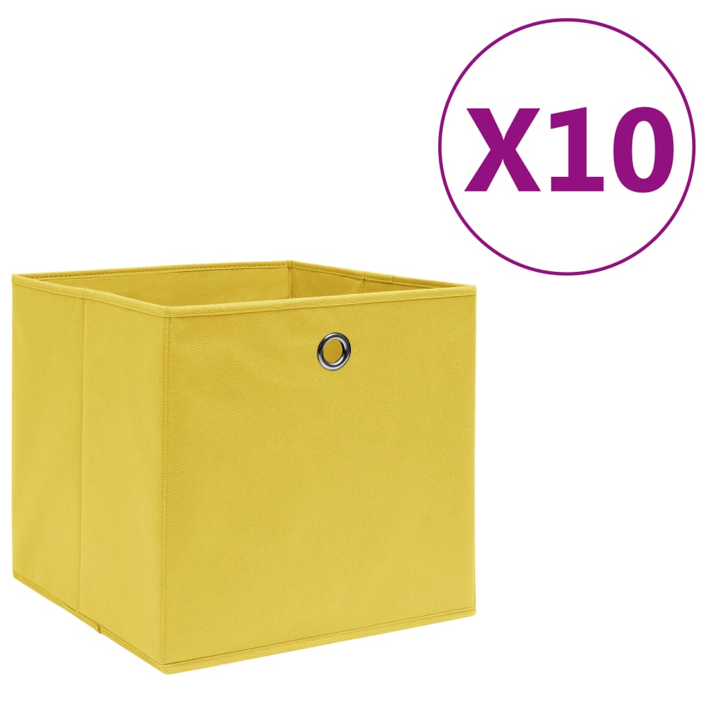 Úložné Boxy 10 Ks Netkaná Textilie 28 X 28 X 28 Cm Žluté