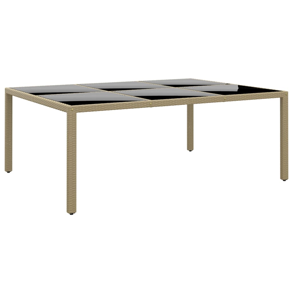 Zahradní Stůl 200 X 150 X 75 Cm Tvrzené Sklo A Polyratan Béžový
