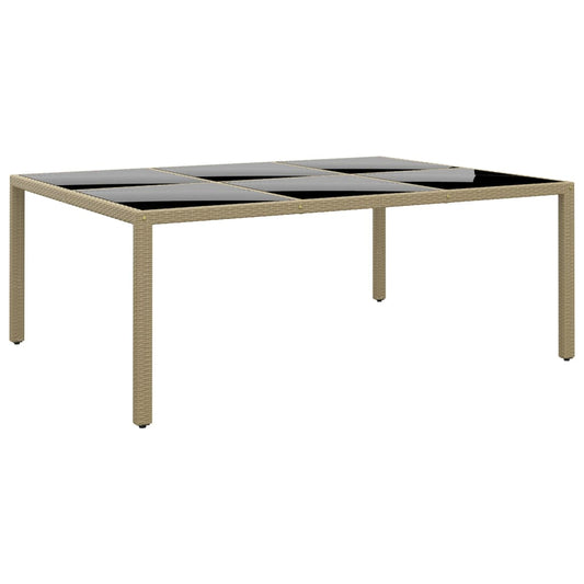 Zahradní Stůl 200 X 150 X 75 Cm Tvrzené Sklo A Polyratan Béžový