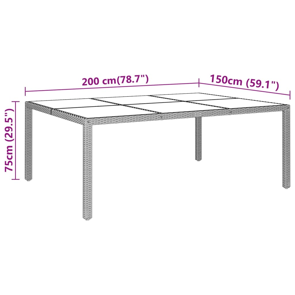 Zahradní Stůl 200 X 150 X 75 Cm Tvrzené Sklo A Polyratan Béžový