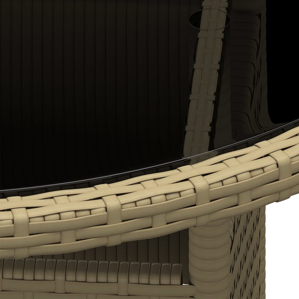 Zahradní Stůl Ø 80 X 75 Cm Tvrzené Sklo A Polyratan Béžový