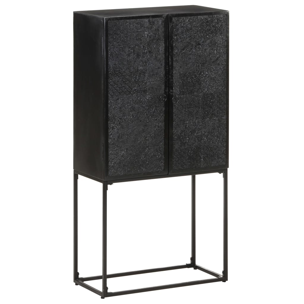 Příborník Černý 60 X 30 X 120 Cm Masivní Akácie A Mangovník Antracitová A Bílá