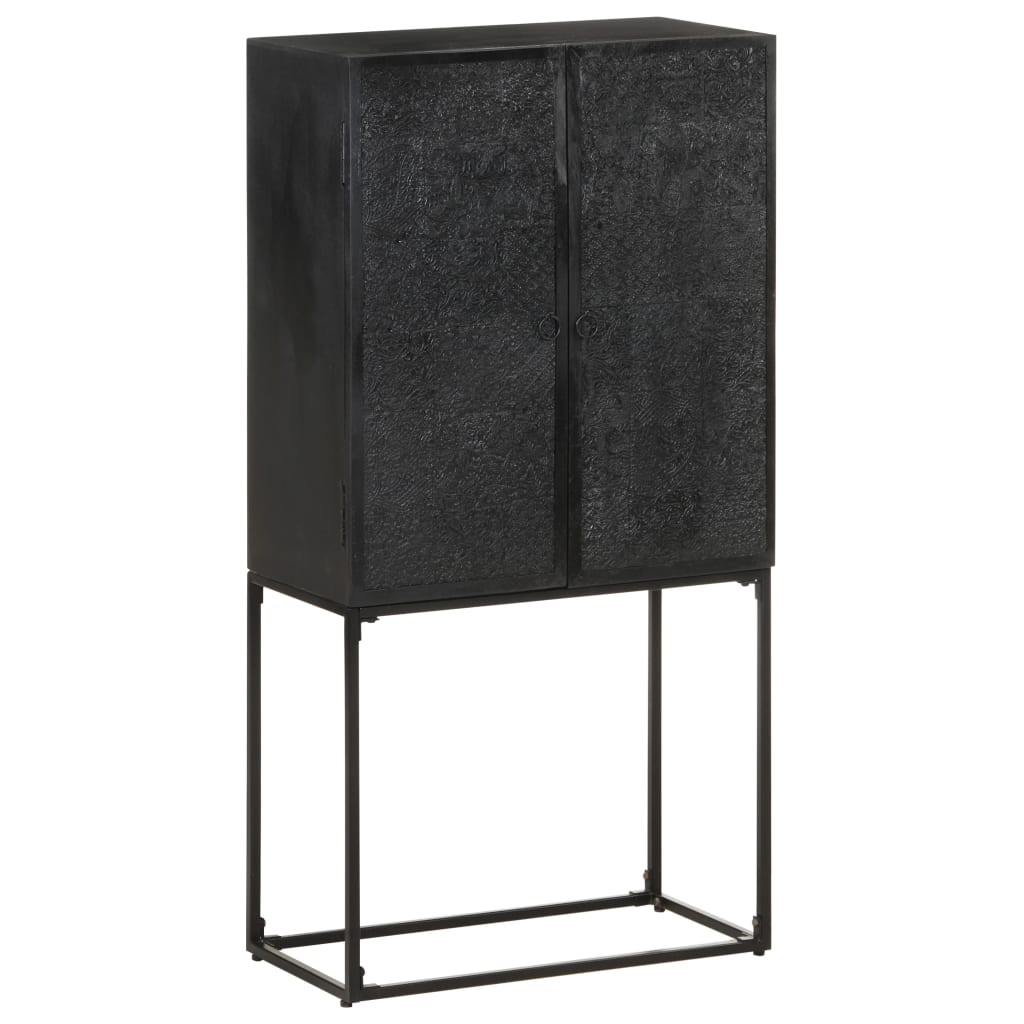 Příborník Černý 60 X 30 X 120 Cm Masivní Akácie A Mangovník Antracitová A Bílá