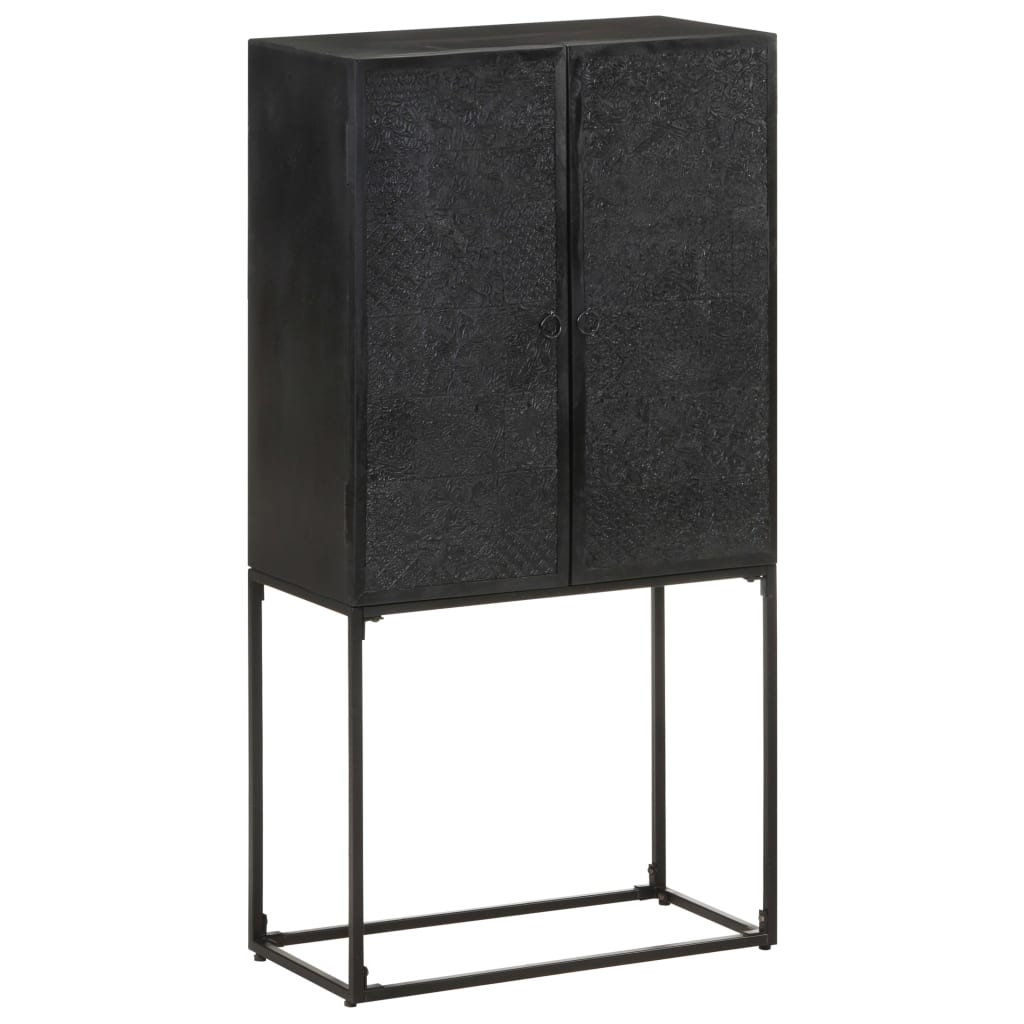 Příborník Černý 60 X 30 X 120 Cm Masivní Akácie A Mangovník Antracitová A Bílá