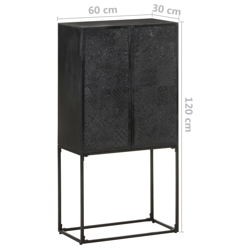 Příborník Černý 60 X 30 X 120 Cm Masivní Akácie A Mangovník Antracitová A Bílá