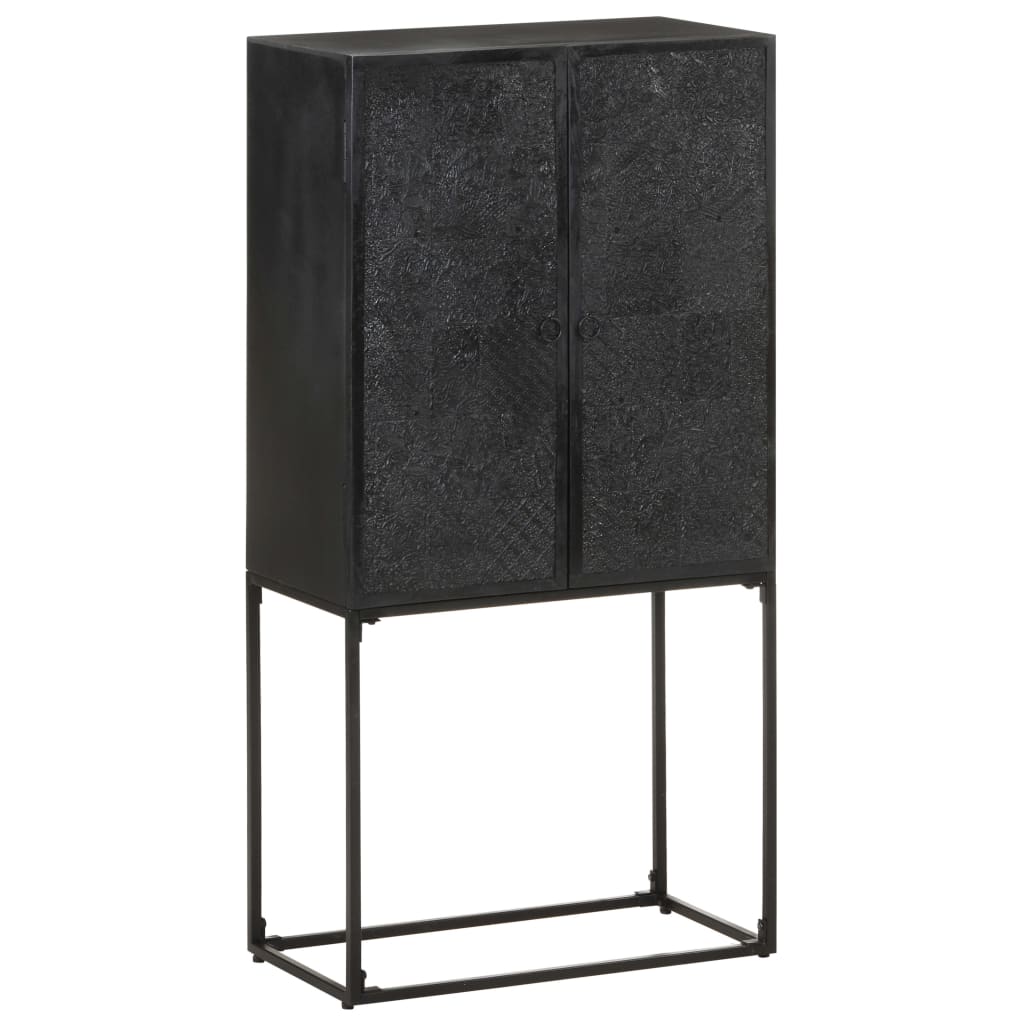 Příborník Černý 60 X 30 X 120 Cm Masivní Akácie A Mangovník Antracitová A Bílá