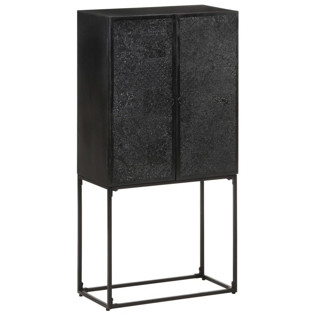 Příborník Černý 60 X 30 X 120 Cm Masivní Akácie A Mangovník Antracitová A Bílá