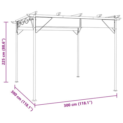 Pergola Se Zatahovací Střechou 3X3 M Ocel 180 G/M²