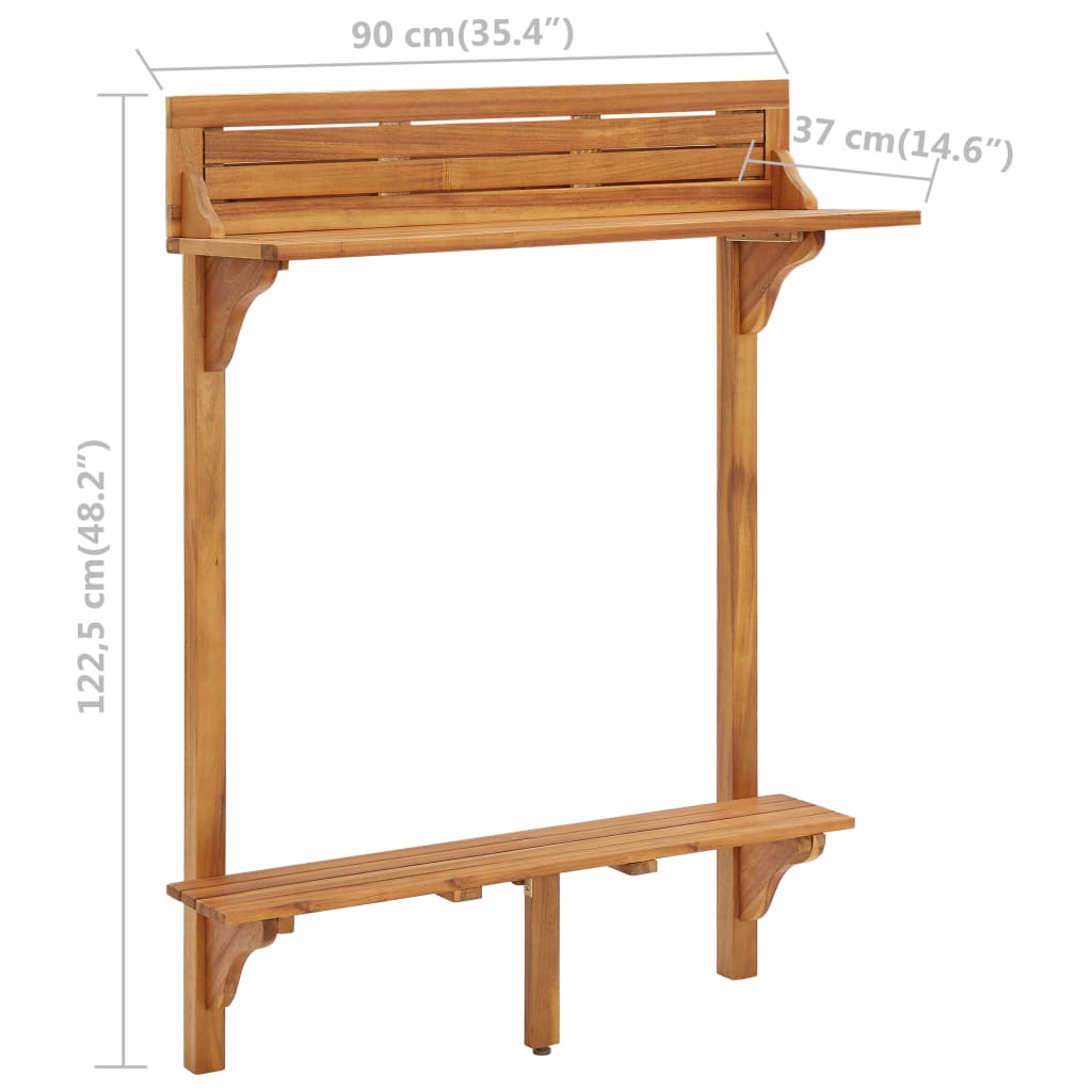 Barový Stolek Na Balkon 90 X 37 X 122,5 Cm Masivní Akácie