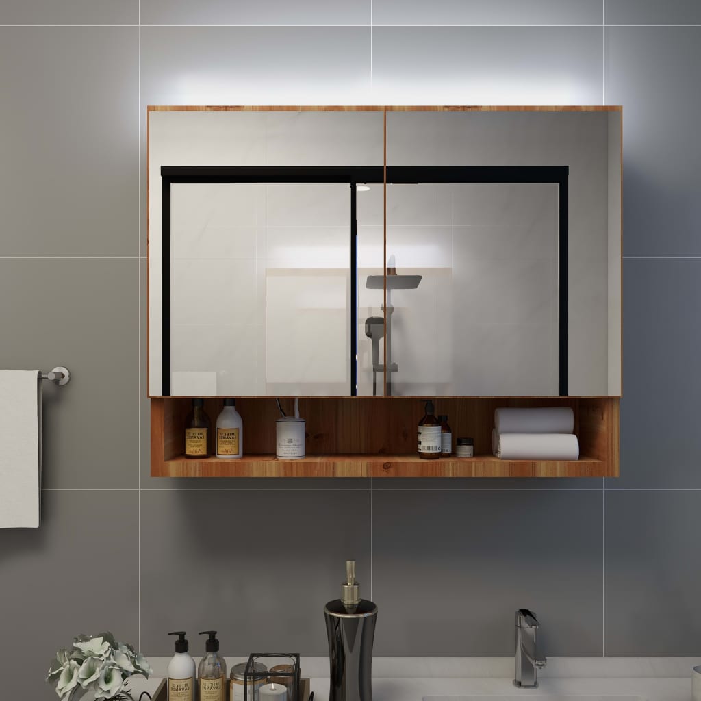 Led Koupelnová Zrcadlová Skříňka 80 X 15 X 60 Cm Mdf