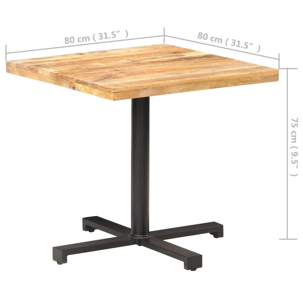 Bistro Stůl Čtvercový 80 X 80 X 75 Cm Hrubé Mangovníkové Dřevo