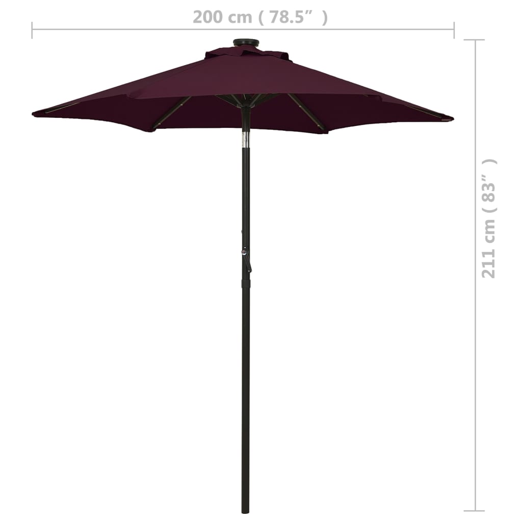 Zahradní Slunečník S Led Osvětlením Bordó 200 X 211 Cm Hliník
