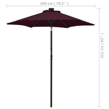 Zahradní Slunečník S Led Osvětlením Bordó 200 X 211 Cm Hliník