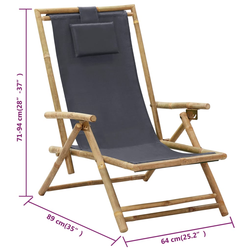 Polohovací Relaxační Křeslo Tmavě Šedé Bambus A Textil