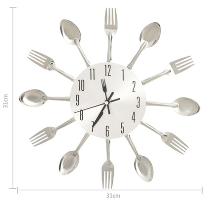 Nástěnné Hodiny S Vidličkami A Lžícemi Stříbrné 31 Cm Hliník