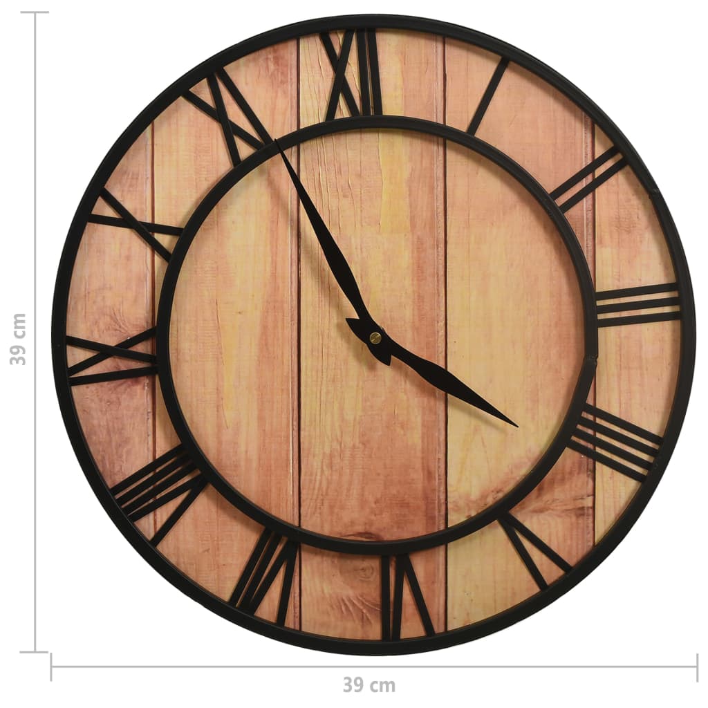 325172  Wall Clock 39 Cm Brown And Black Mdf And Iron