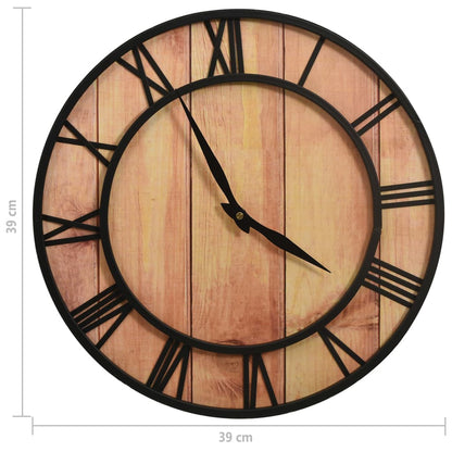325172  Wall Clock 39 Cm Brown And Black Mdf And Iron