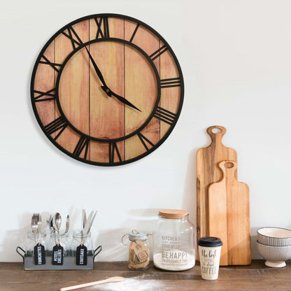 325172  Wall Clock 39 Cm Brown And Black Mdf And Iron