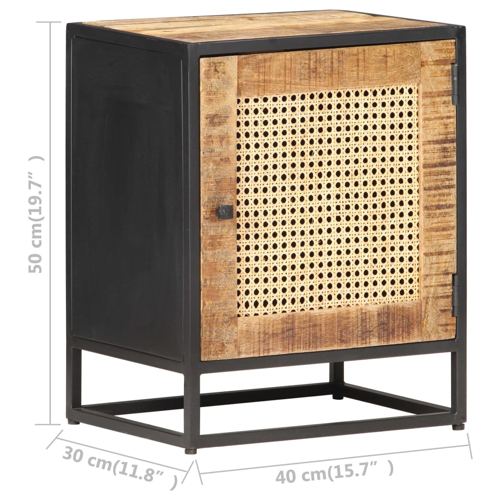 Noční Stolek 40 X 30 X 50 Cm Masivní Mangovník A Přírodní Rákos