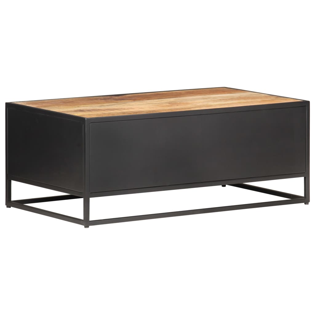 Konferenční Stolek 90X50X35 Cm Hrubý Mangovník Přírodní Rákos Černá S Vysokým Leskem