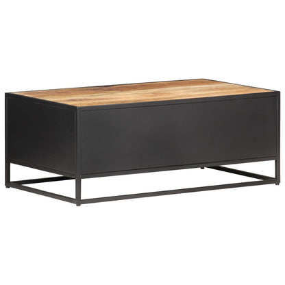 Konferenční Stolek 90X50X35 Cm Hrubý Mangovník Přírodní Rákos Černá S Vysokým Leskem