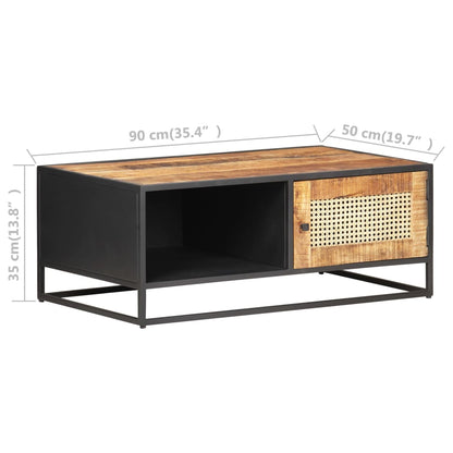 Konferenční Stolek 90X50X35 Cm Hrubý Mangovník Přírodní Rákos Černá S Vysokým Leskem