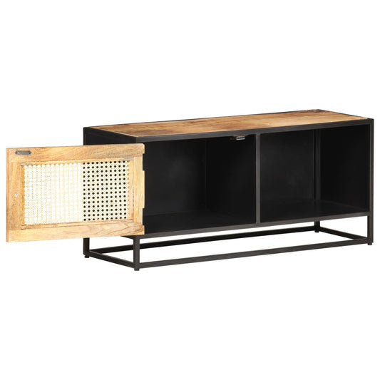Tv Stolek 90X30X40 Cm Hrubý Masivní Mangovník A Přírodní Rákos