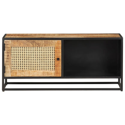 Tv Stolek 90X30X40 Cm Hrubý Masivní Mangovník A Přírodní Rákos