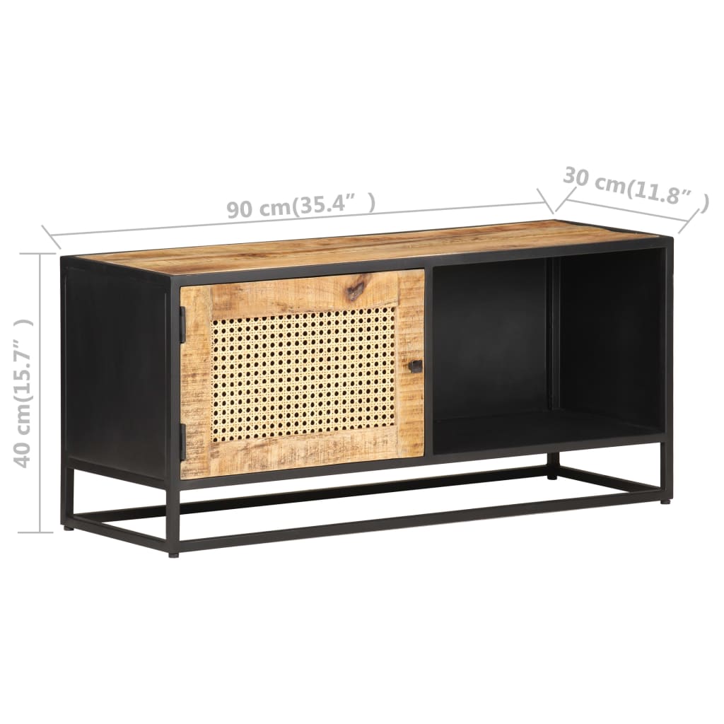 Tv Stolek 90X30X40 Cm Hrubý Masivní Mangovník A Přírodní Rákos