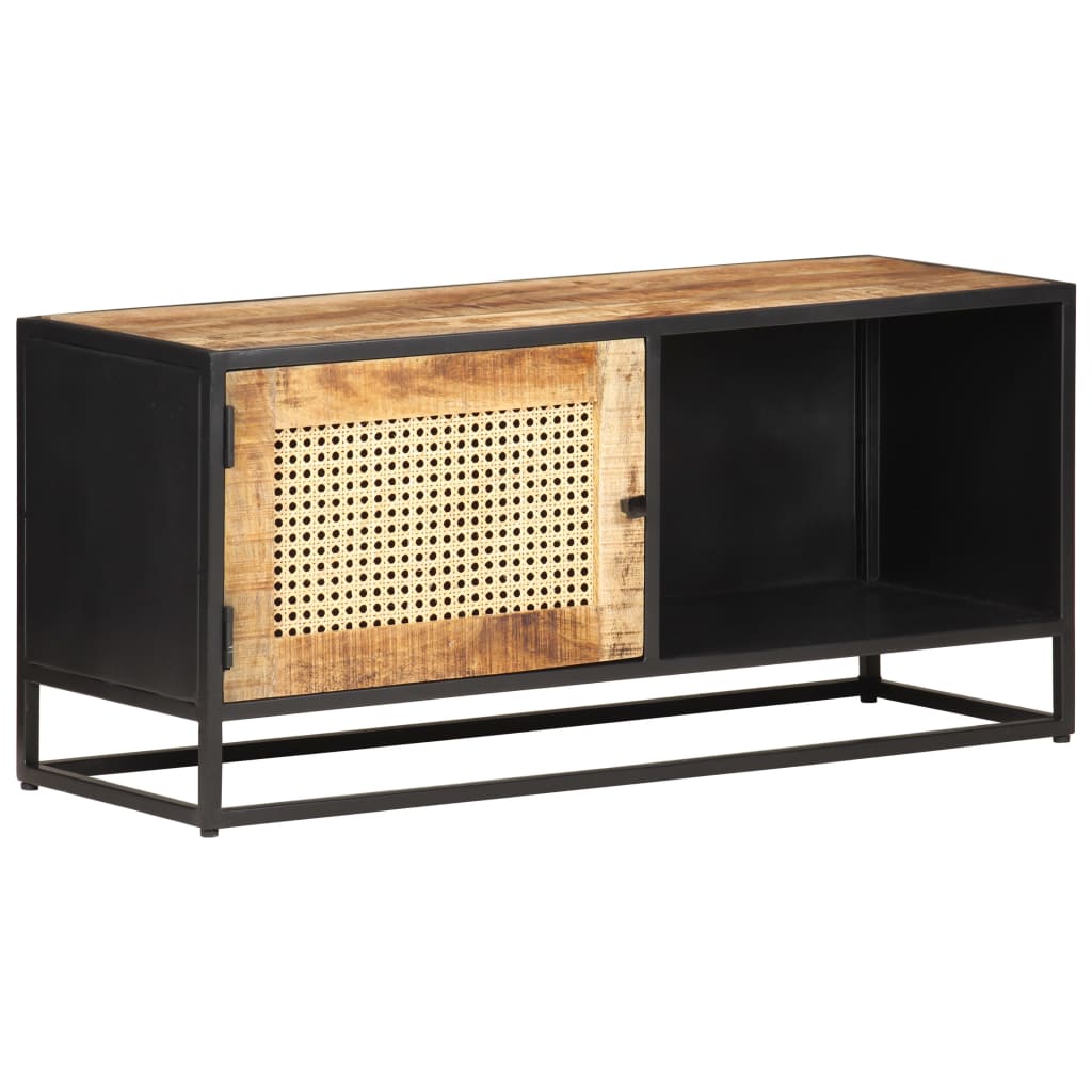 Tv Stolek 90X30X40 Cm Hrubý Masivní Mangovník A Přírodní Rákos