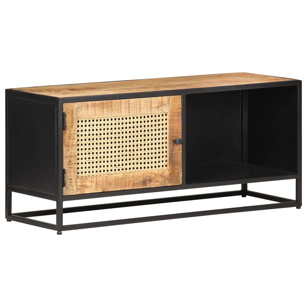 Tv Stolek 90X30X40 Cm Hrubý Masivní Mangovník A Přírodní Rákos