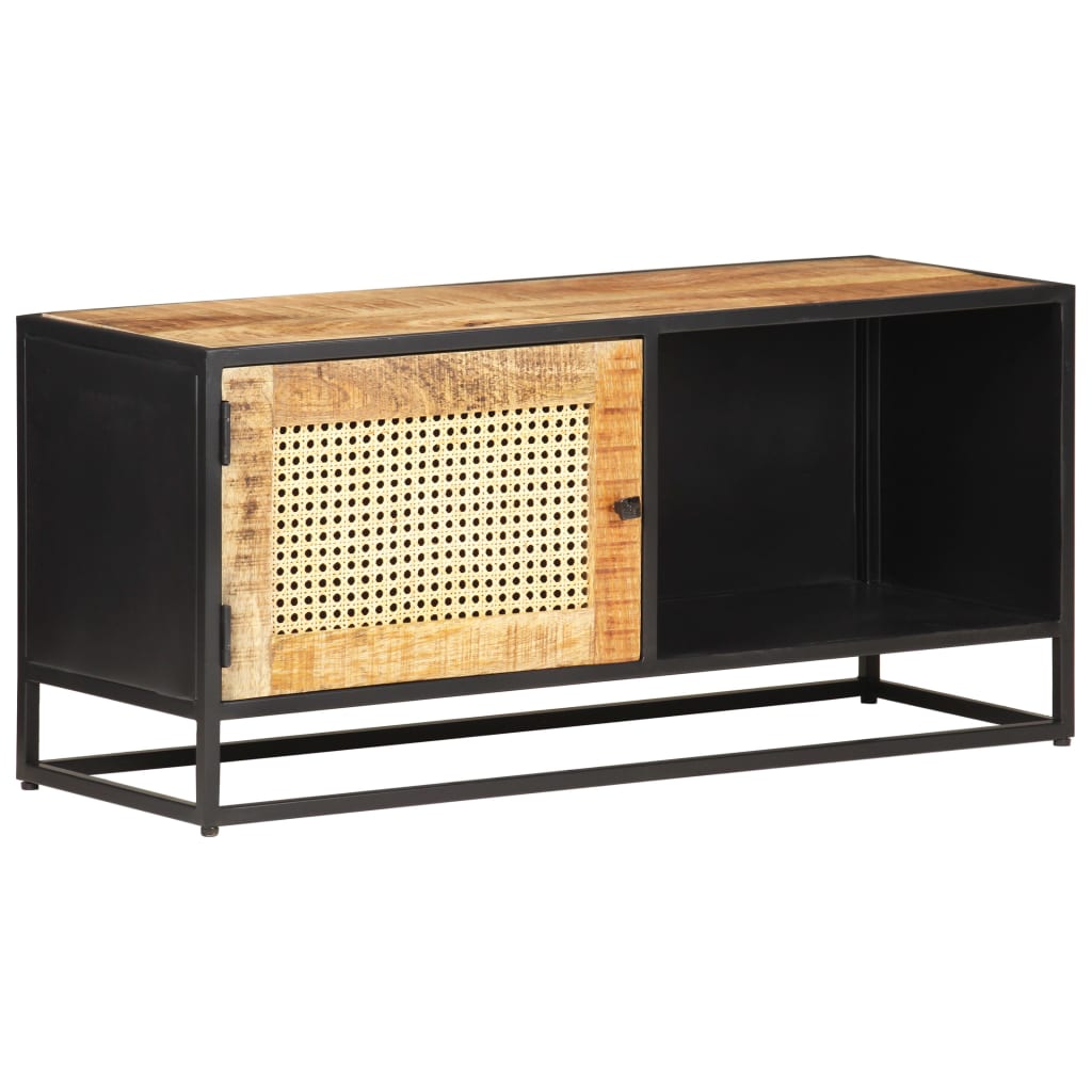 Tv Stolek 90X30X40 Cm Hrubý Masivní Mangovník A Přírodní Rákos