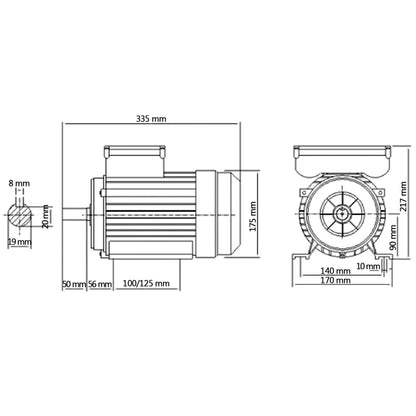 1Fázový Elektromotor Hliník 1,5 Kw/2 Hp 2 Póly 2800 Ot./Min