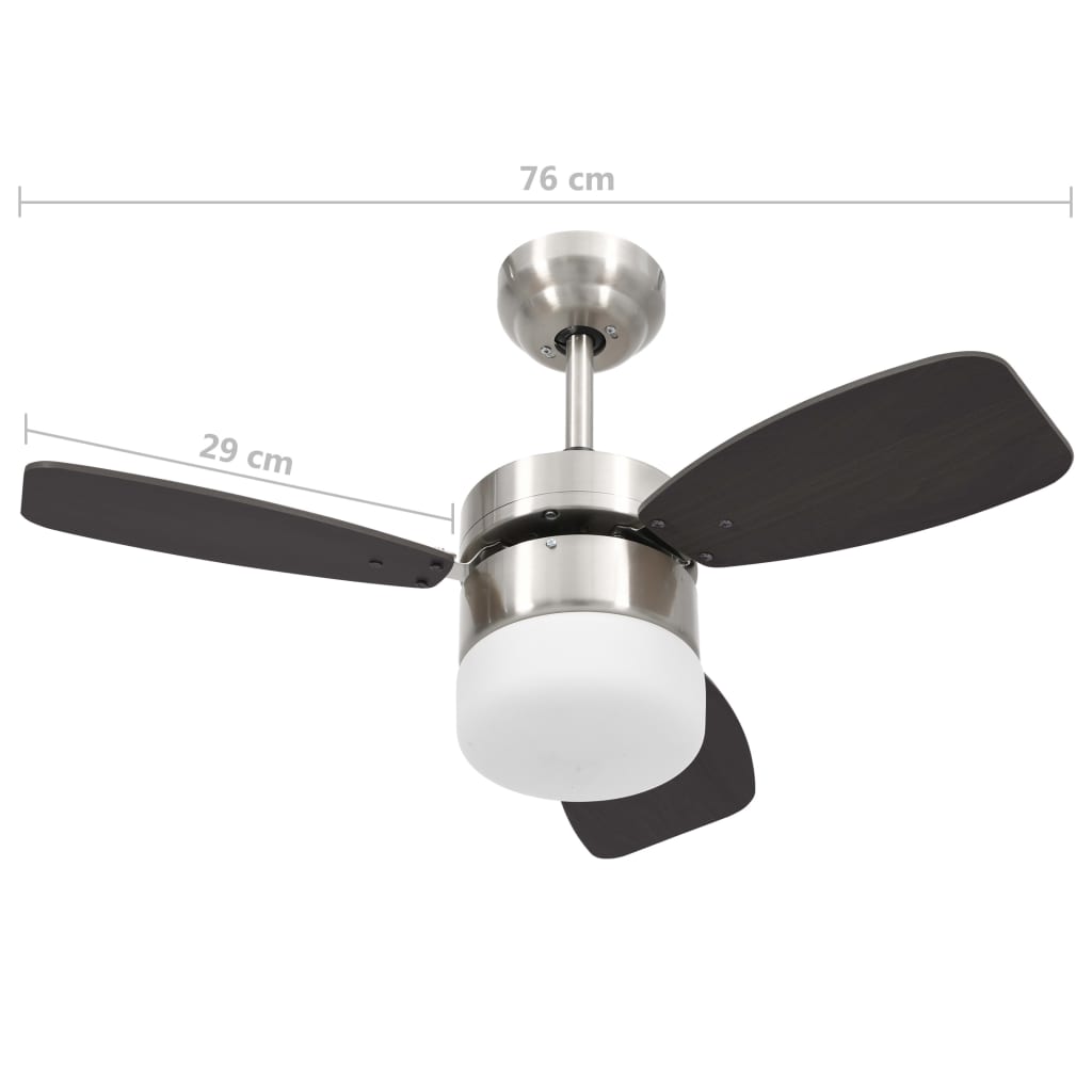 Stropní Ventilátor Světlo A Dálkový Ovladač 76 Cm Tmavě Hnědý