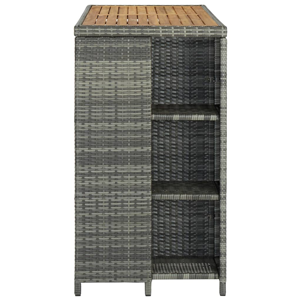 Barový Stolek S Úložným Regálem Šedý 120X60X110 Cm Polyratan