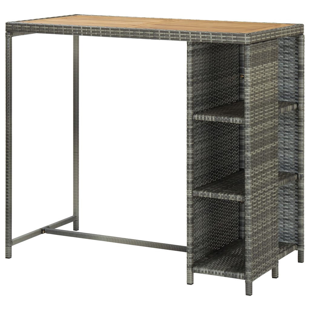 Barový Stolek S Úložným Regálem Šedý 120X60X110 Cm Polyratan