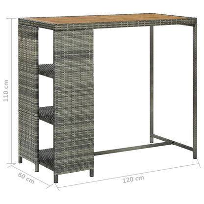 Barový Stolek S Úložným Regálem Šedý 120X60X110 Cm Polyratan