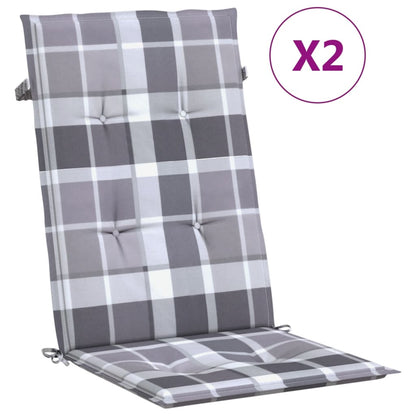 Podušky Na Židli Vysoké Opěradlo 2 Ks Šedé Kárované 120X50X3 Cm