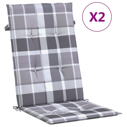 Podušky Na Židli Vysoké Opěradlo 2 Ks Šedé Kárované 120X50X3 Cm