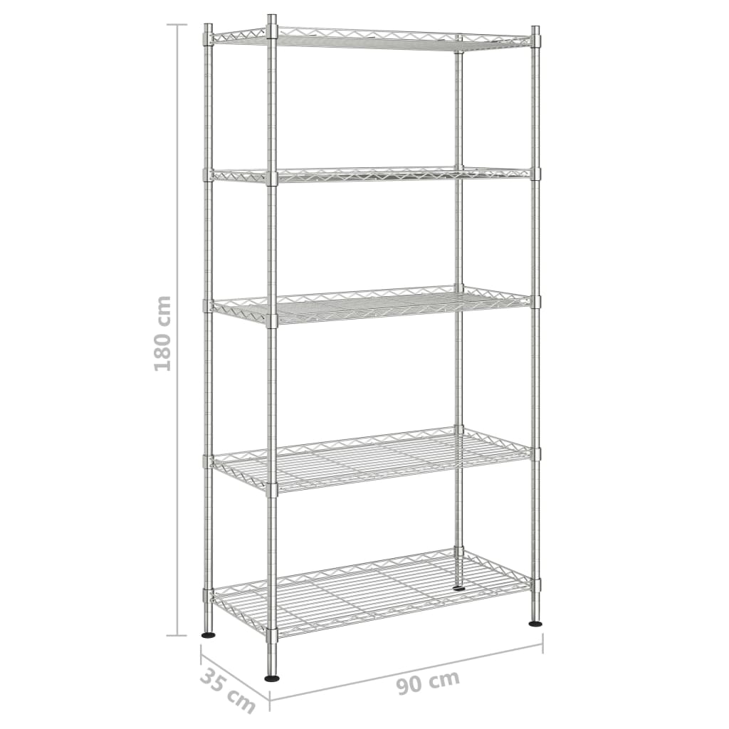 Úložný Regál 5 Polic 90 X 35 X 180 Cm Chromovaný 250 Kg