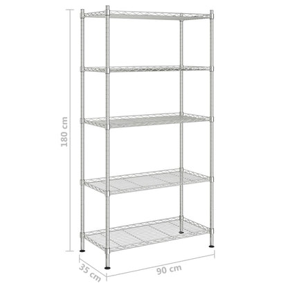 Úložný Regál 5 Polic 90 X 35 X 180 Cm Chromovaný 250 Kg