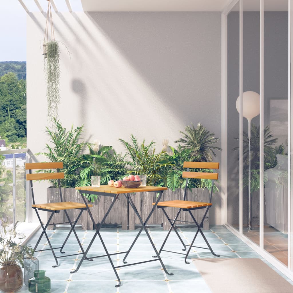 3Dílný Skládací Bistro Set Masivní Akáciové Dřevo A Ocel