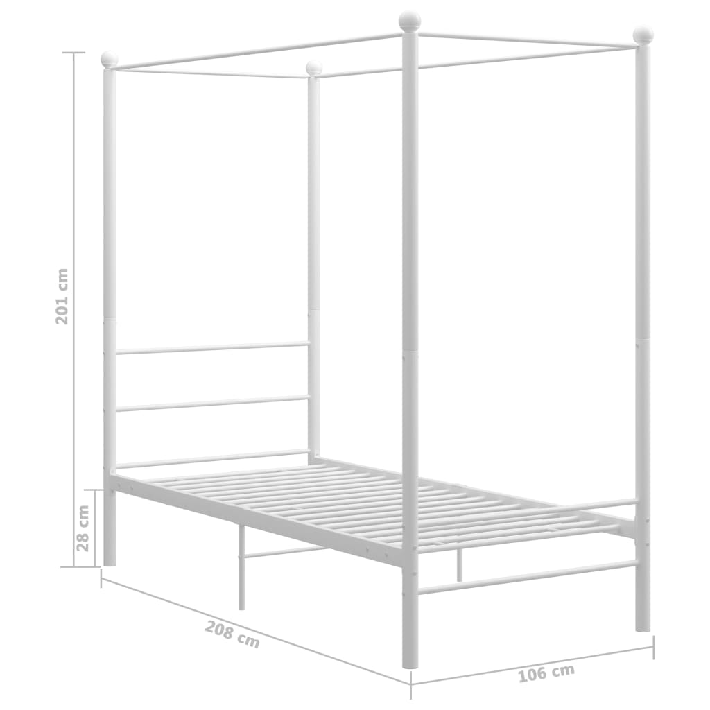 Rám Postele S Nebesy Bílý Kovový 100 X 200 Cm
