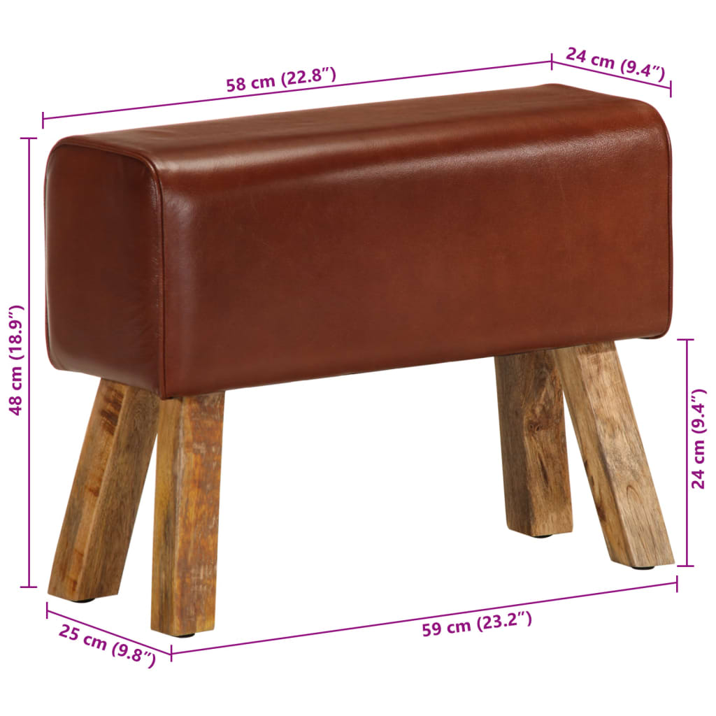 Lavice Gymnastický Kůň 58 Cm Hnědá Pravá Kůže A Mangovník