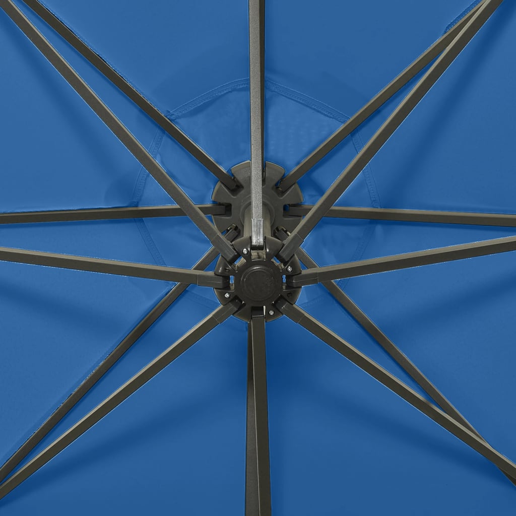 Boční Zahradní Slunečník S Tyčí A Led Azurově Modrý 300 Cm