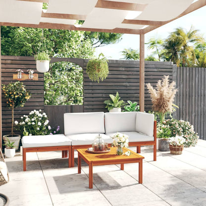 4Dílná Zahradní Sedací Souprava Podušky Krémové Masivní Akácie