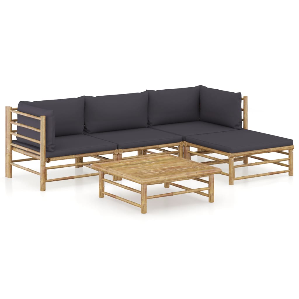 4Dílná Zahradní Sedací Souprava + Tmavě Šedé Podušky Bambus