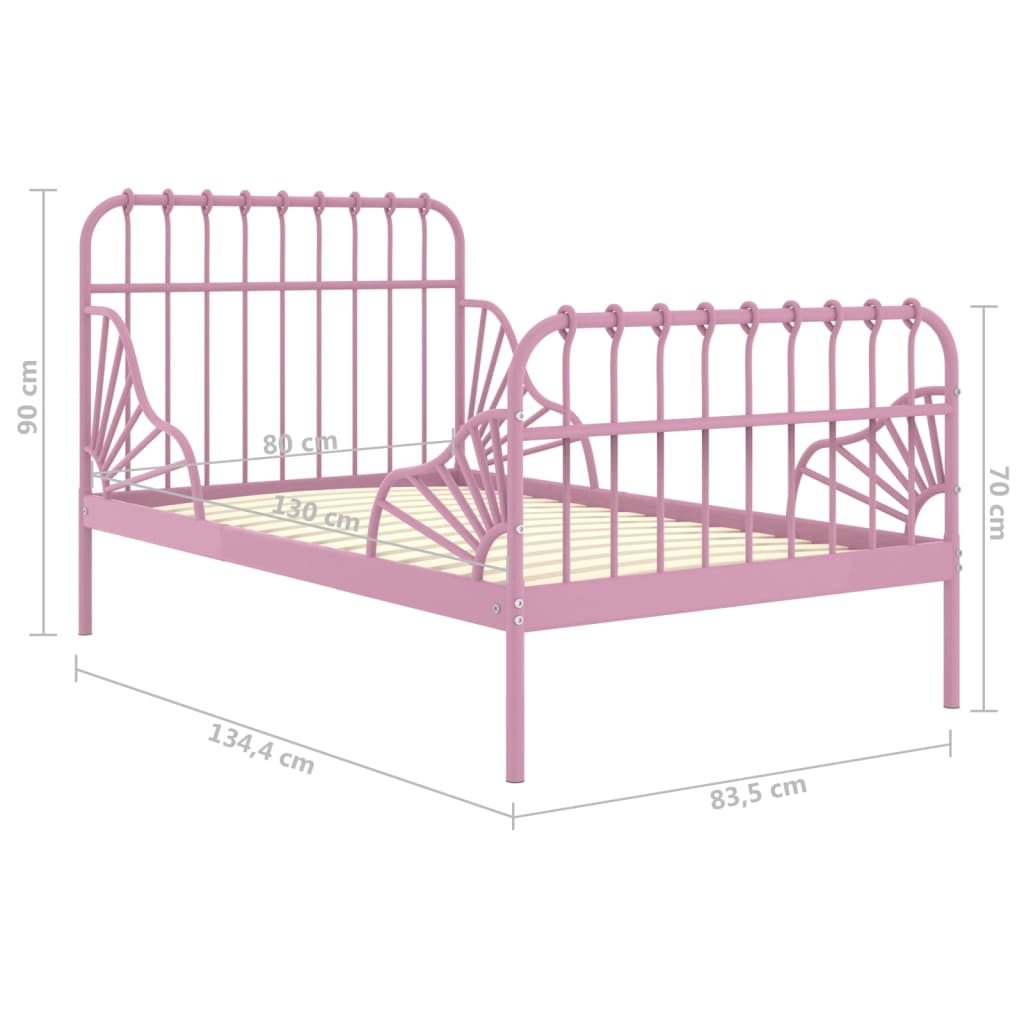 Prodloužitelný Rám Postele Růžový Kov 80 X 130/200 Cm