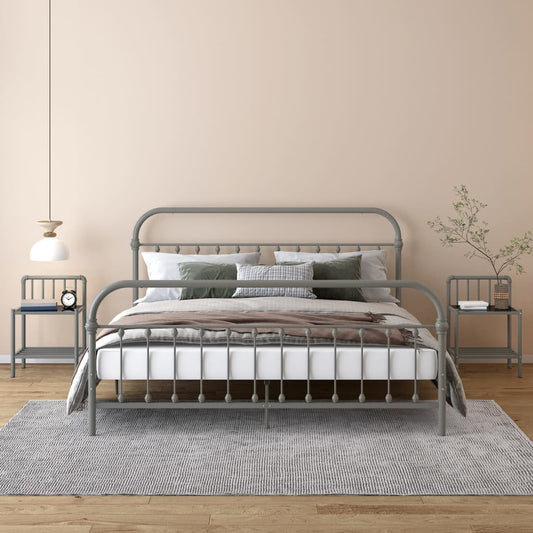 Noční Stolky 2 Ks Šedé A Černé Kov A Sklo