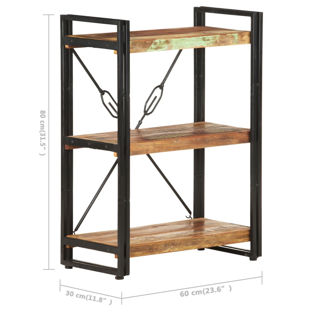 Knihovna Se 3 Policemi 60X30X80 Cm Masivní Recyklované Dřevo